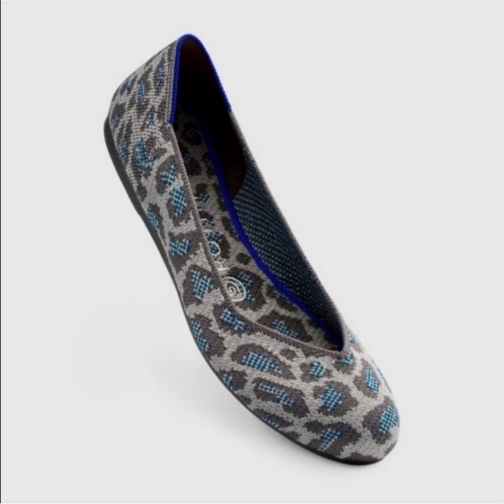Rothy’s The Flat Grey and Blue Leopard Spotted Flats